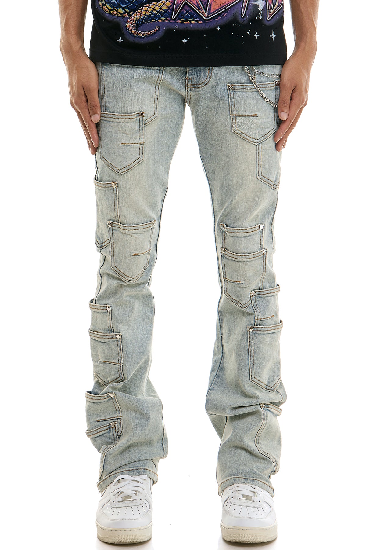 Men's Chaos Skinny Flare Jeans - Layered Pocket Denim