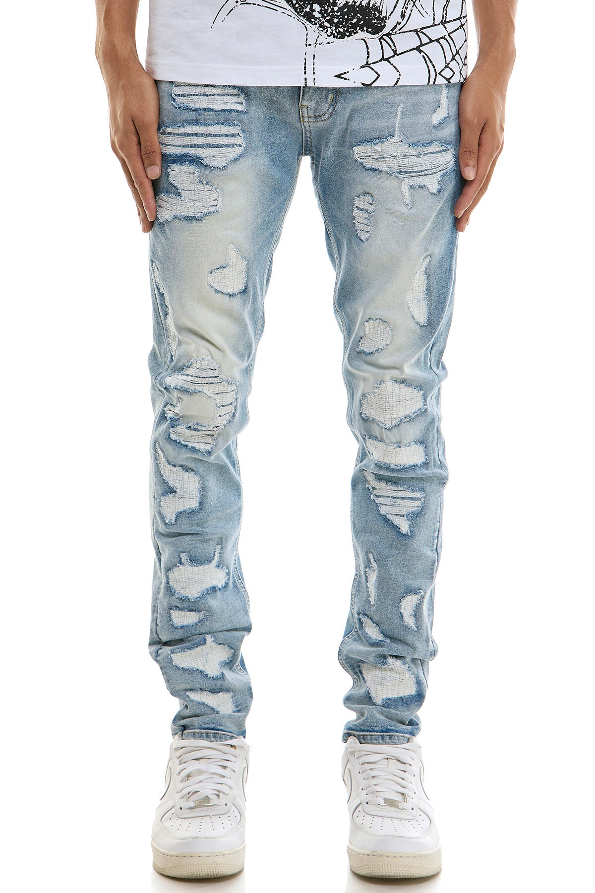 ホ*フ様 最終値下げMINEDENIM Denim Mods CT USD Men's Light Blue Ripped Skinny Jeans - Distressed Denim | KND4873