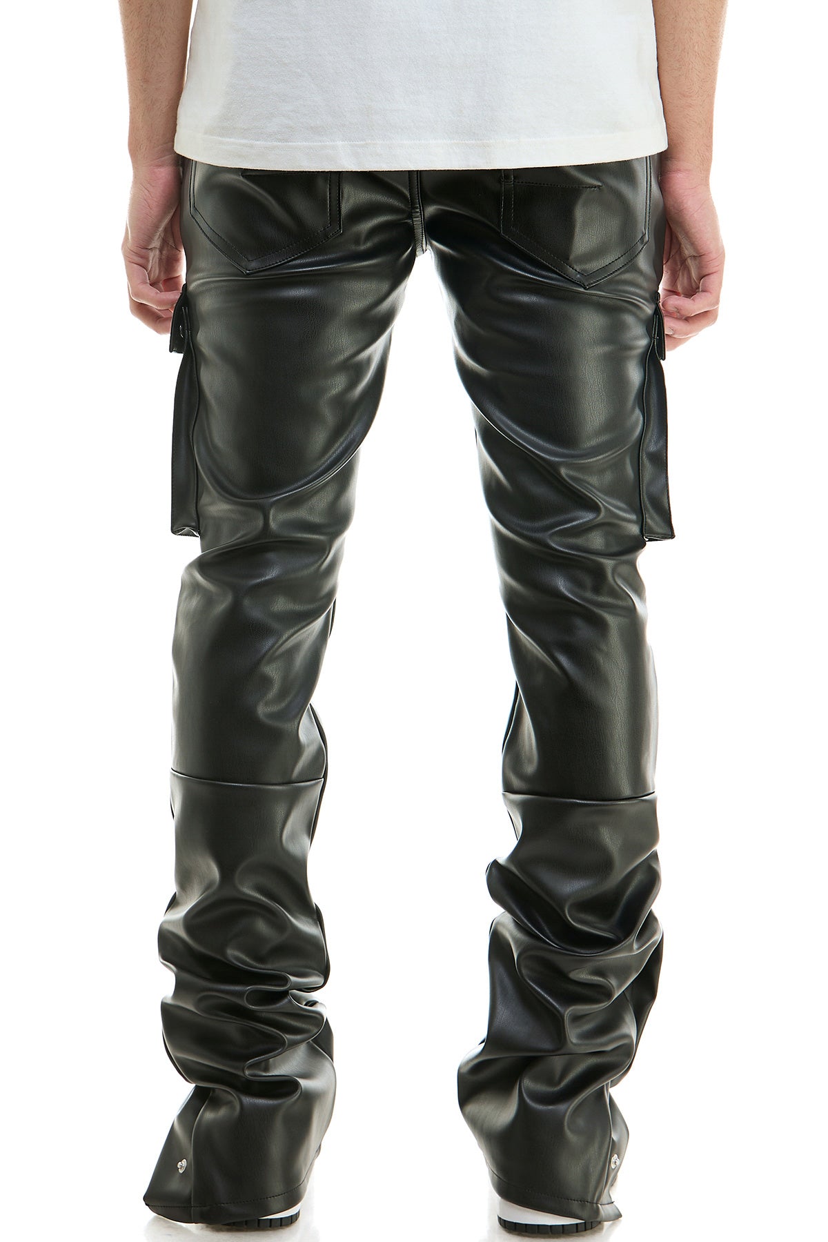 STACKED LEATHER SNAP PANTS
