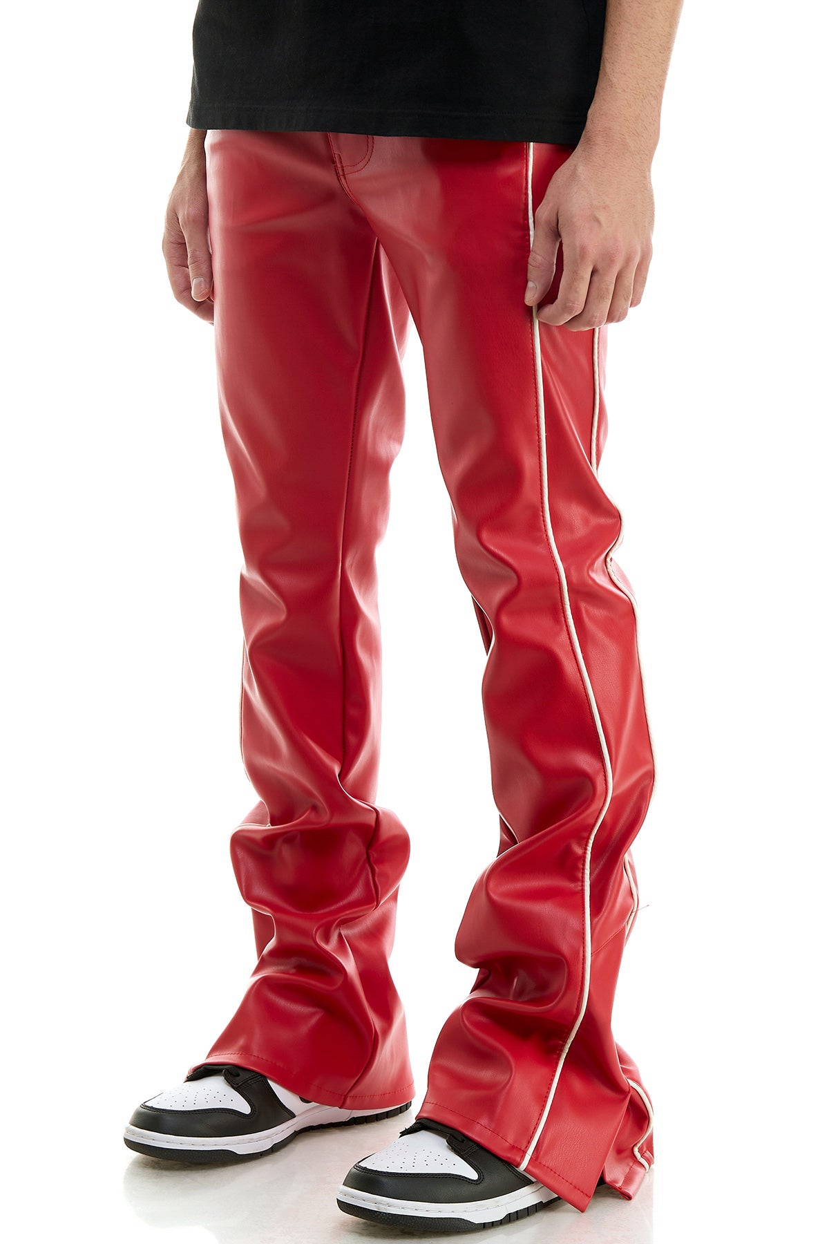 PIPED LEATHER FLARE PANTS