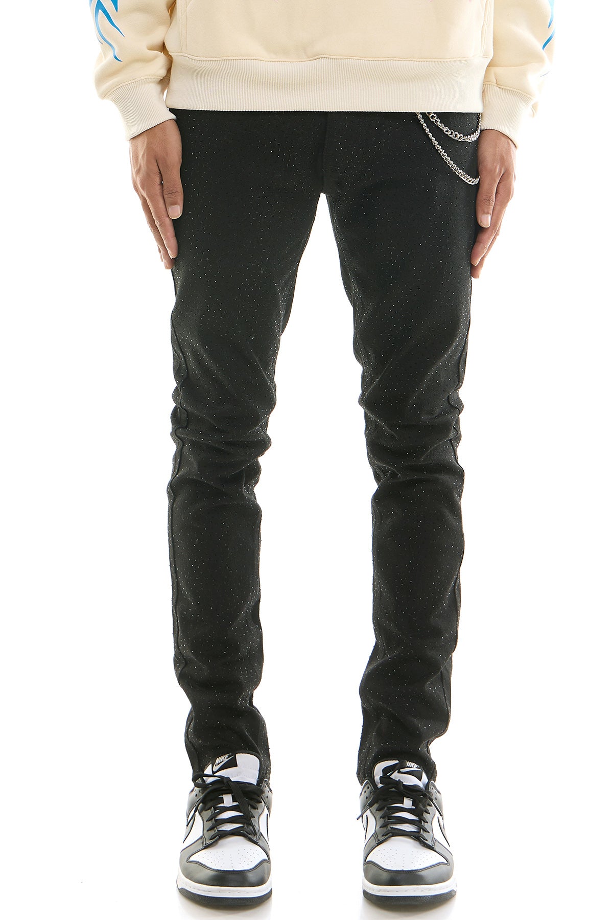 Men's Jet Black Rhinestone Jeans - Skinny Fit Studded Denim
