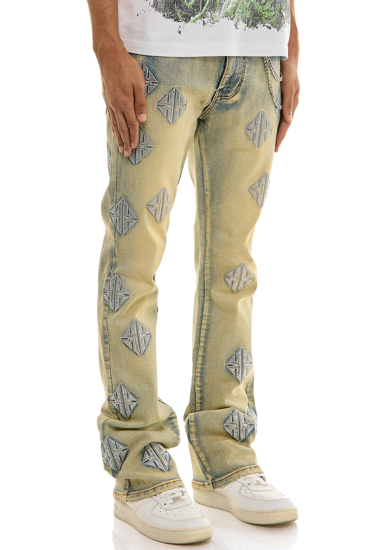 Swagger monogram embroidery denim pants