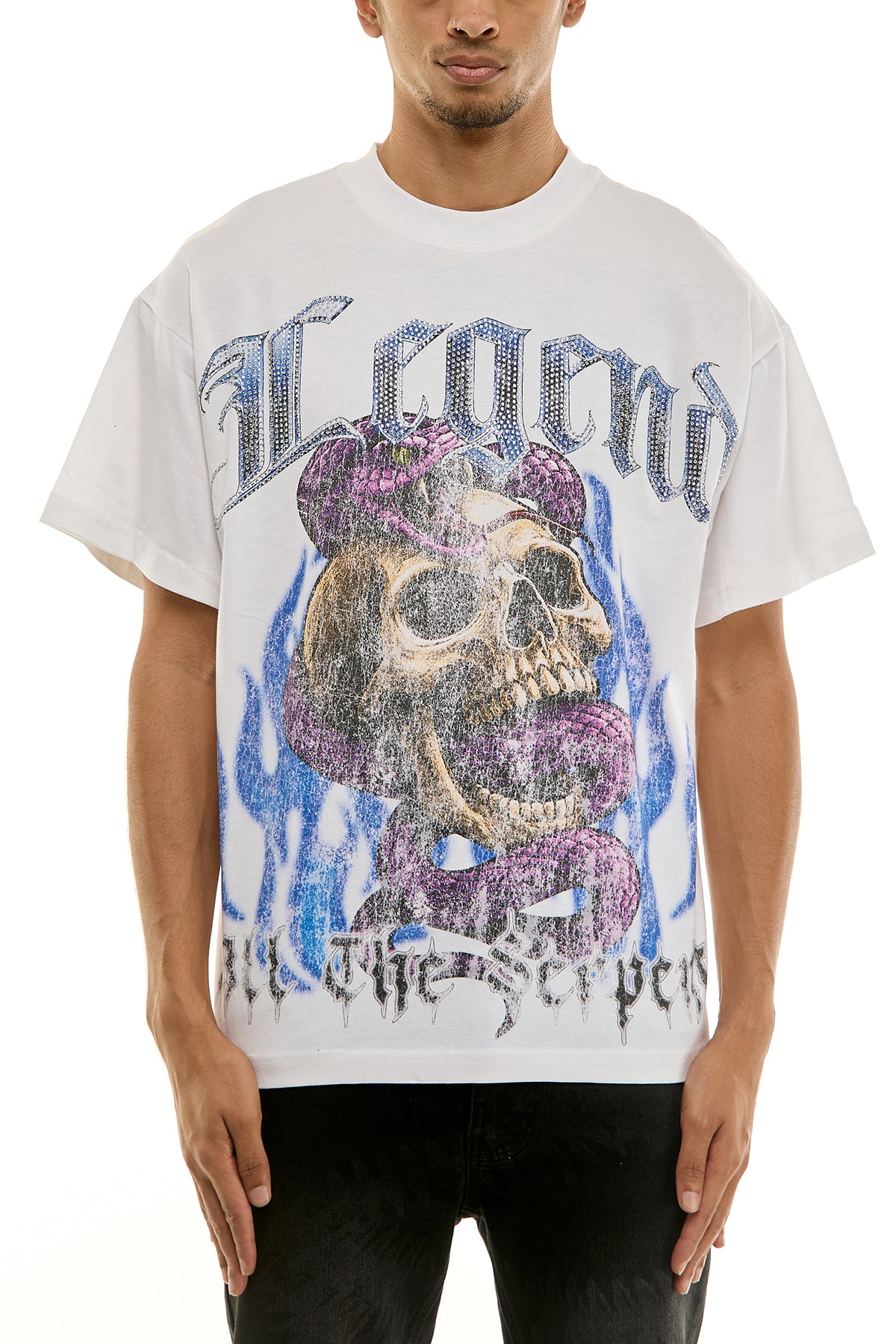 Men's Legend Rhinestone T-Shirt - White | KNT064 – KDNK