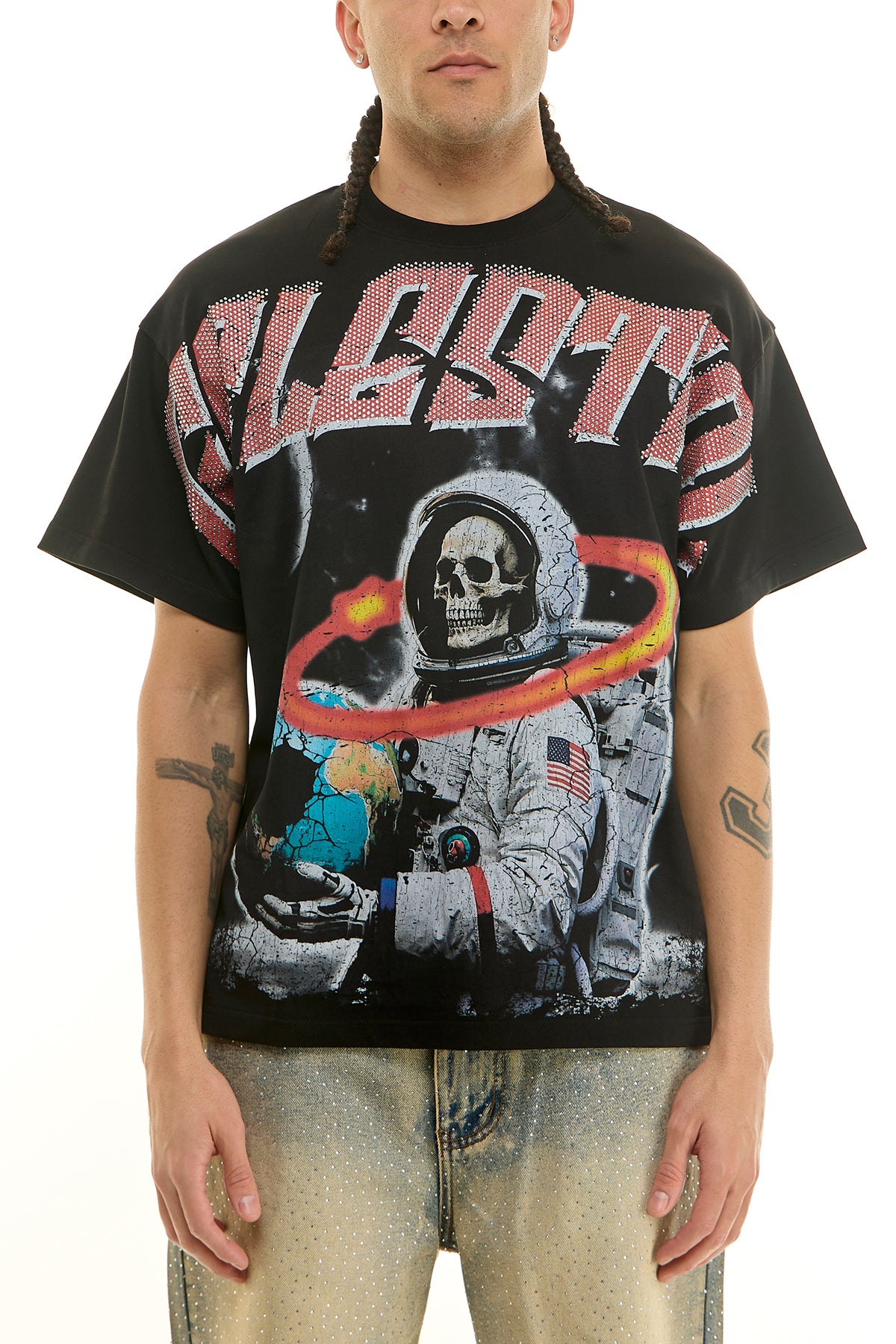 Men's Celestial Rhinestone T-Shirt - Black | KNT083 – KDNK