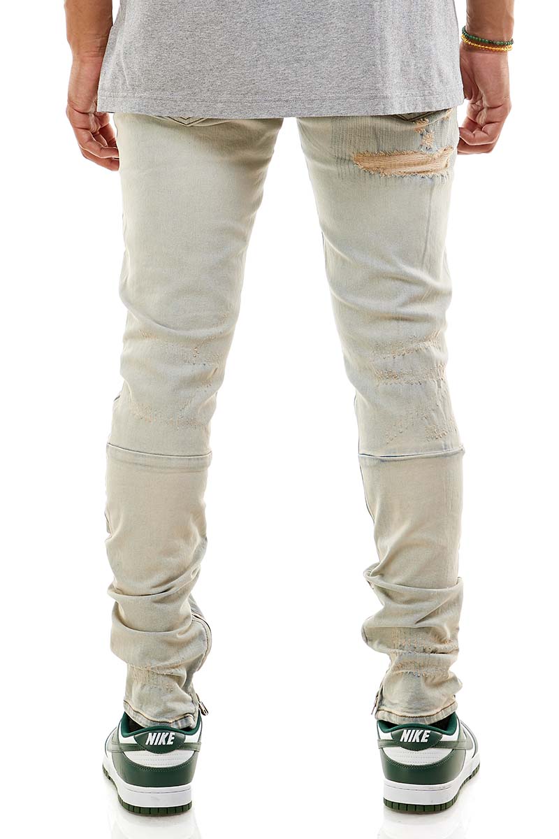ALL-OVER STITCH ANKLE ZIP JEANS