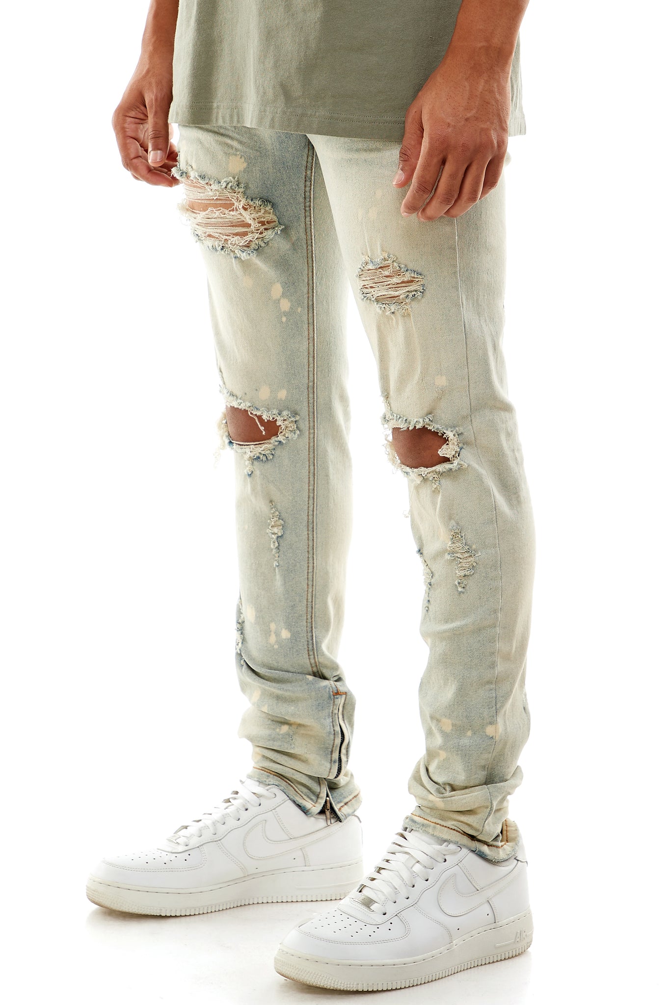BLEACHED 3D CREASE JEANS