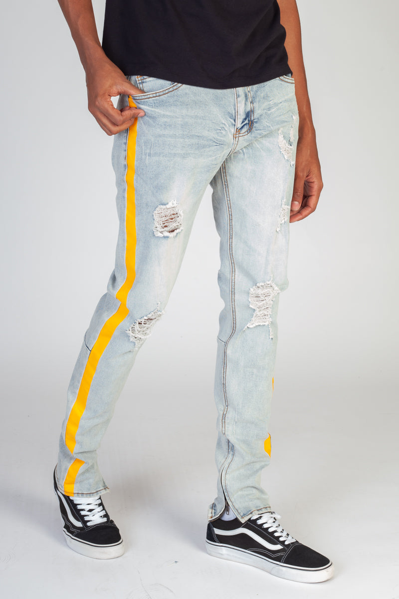 Distressed jeans with sales side stripe