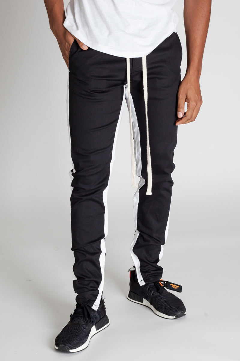 Striped Track Pants with Ankled Zippers (Black/White Stripes) (11481268615)
