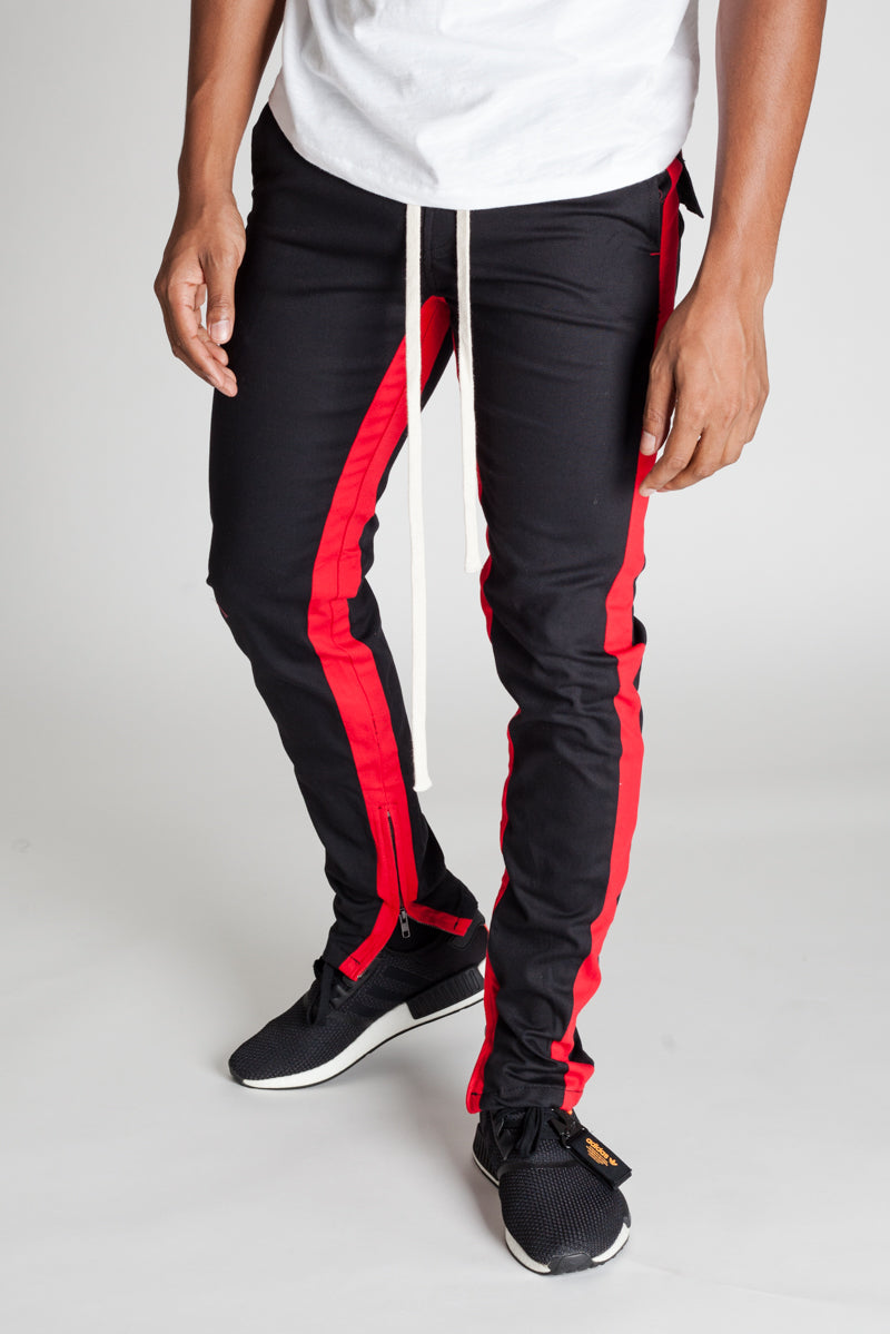 Striped Track Pants with Ankled Zippers (Black/Red Stripes) (11481261831)