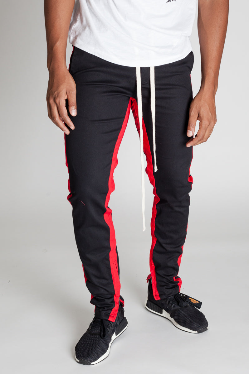 Striped Track Pants with Ankled Zippers (Black/Red Stripes) (11481261831)