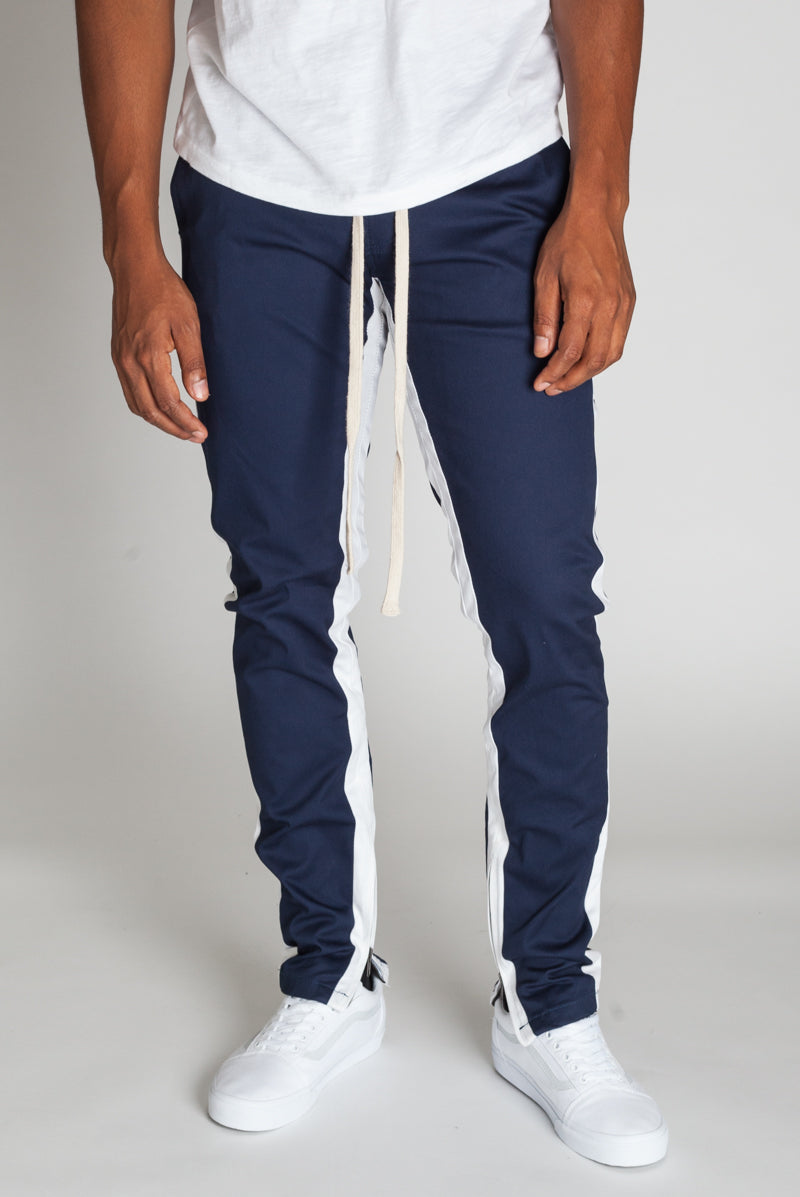 Striped Track Pants with Ankled Zippers (Cobalt/White Stripes) (11481292871)
