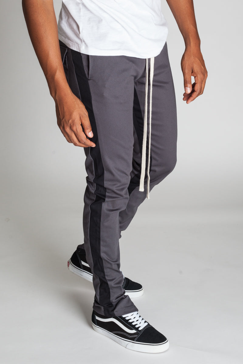 Striped Track Pants with Ankled Zippers (Charcoal/Black Stripes) (11481371463)