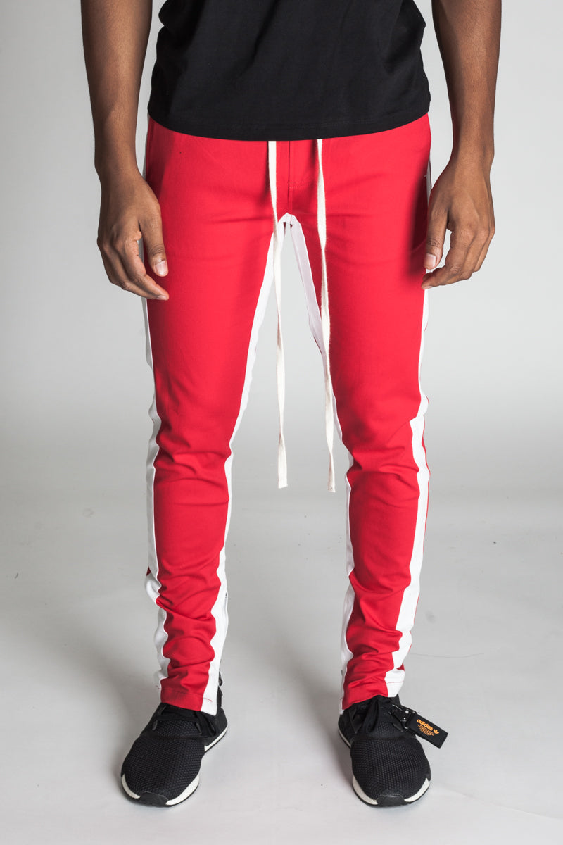 Striped Track Pants with Ankled Zippers (Red/White Stripes) (11481384071)