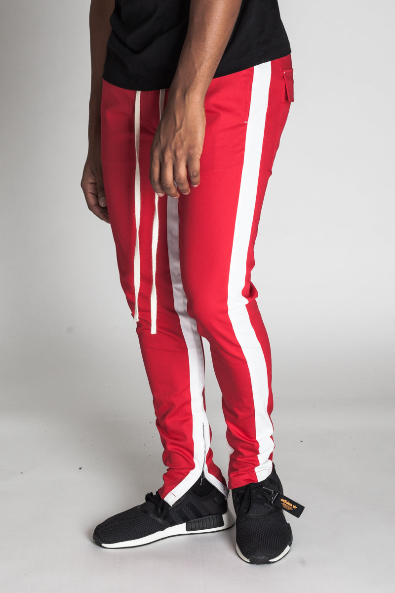 Striped Track Pants with Ankled Zippers (Red/White Stripes) (11481384071)