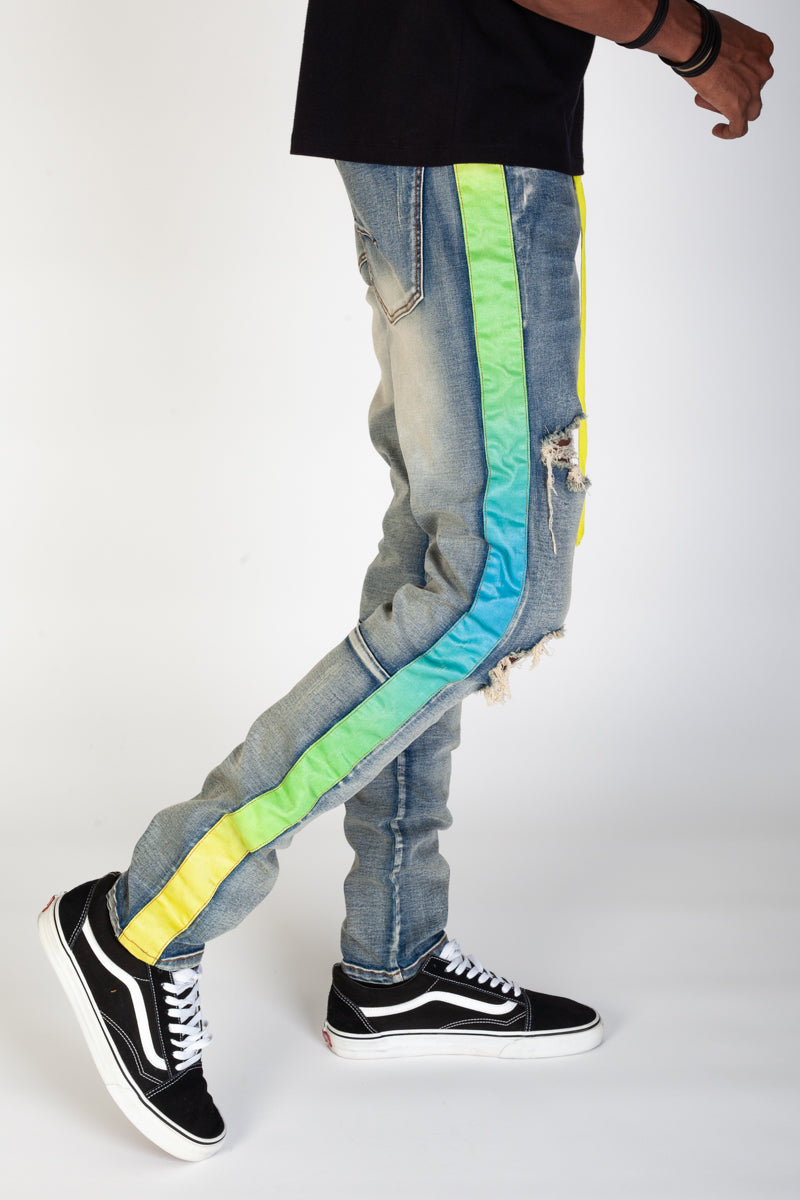 Amiri jeans green on sale stripe