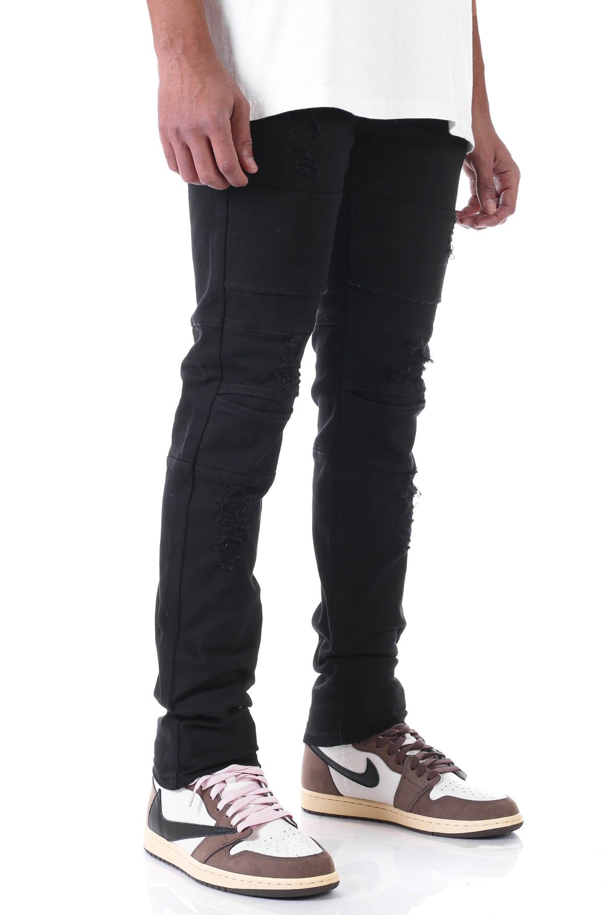 Destroyed Jeans with Panels (Black) (1602819555430)