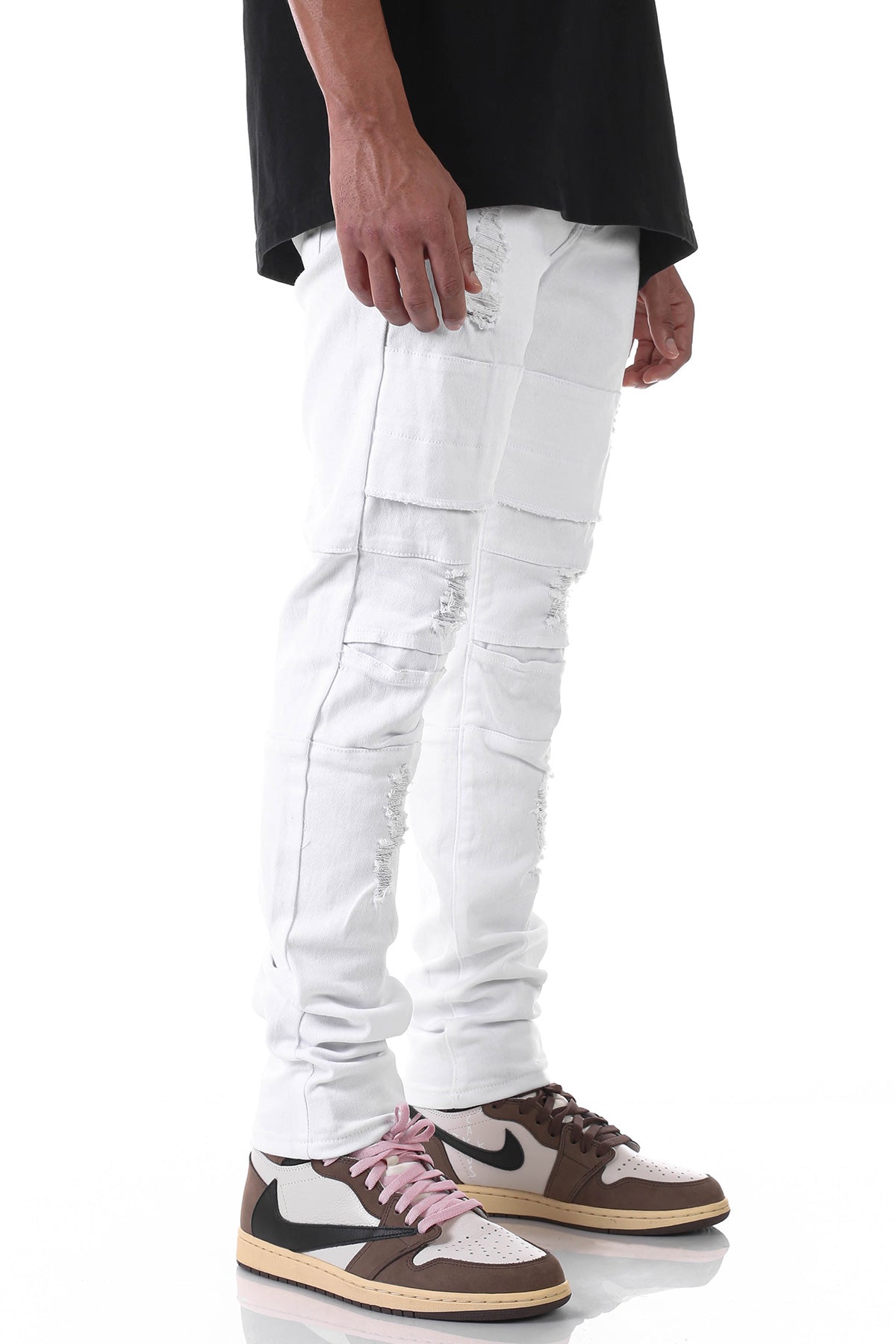 Destroyed Jeans with Panels (White) (1602822570086)