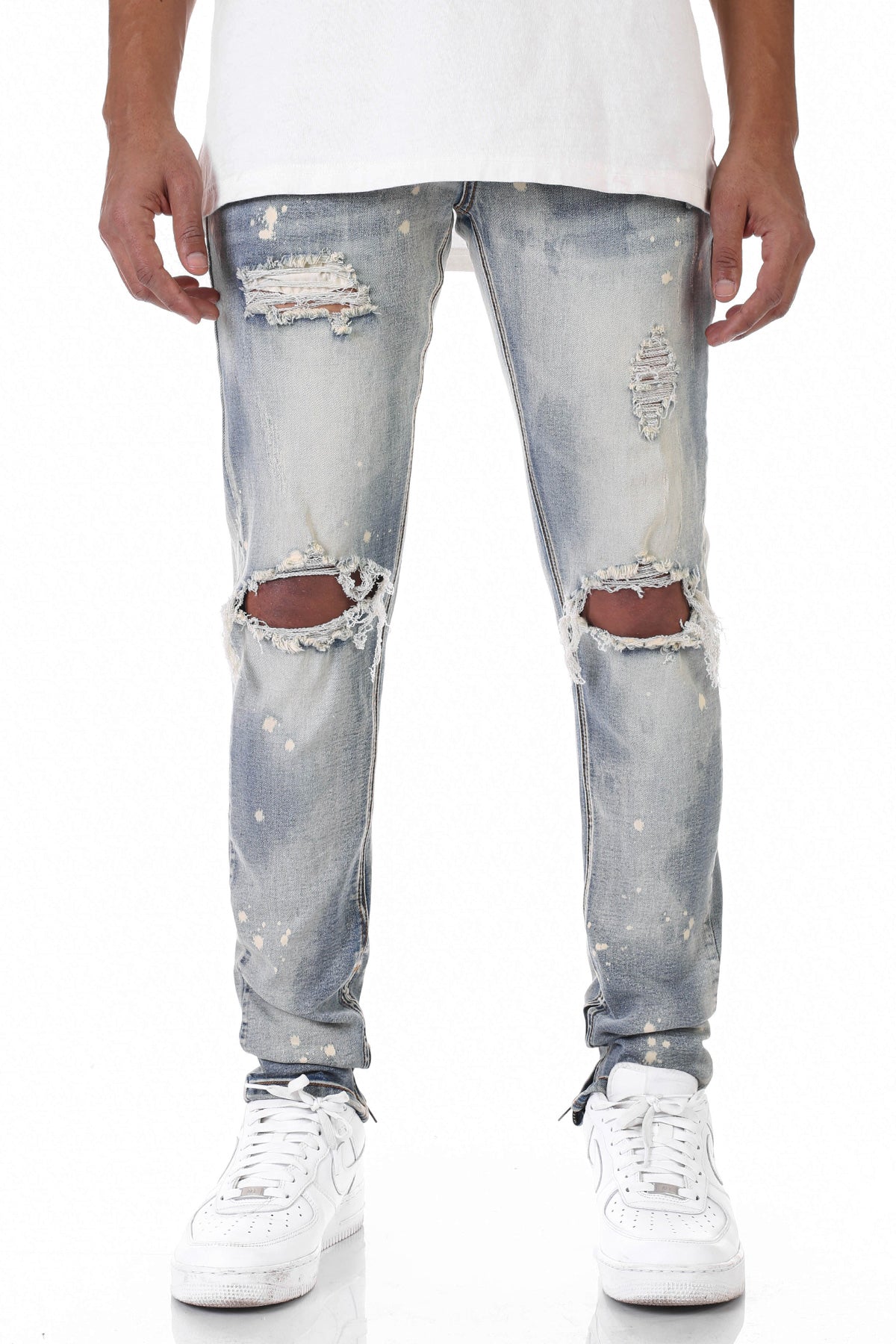 BLEACHED ANKLE ZIP JEANS WITH BLEACH SPOTS