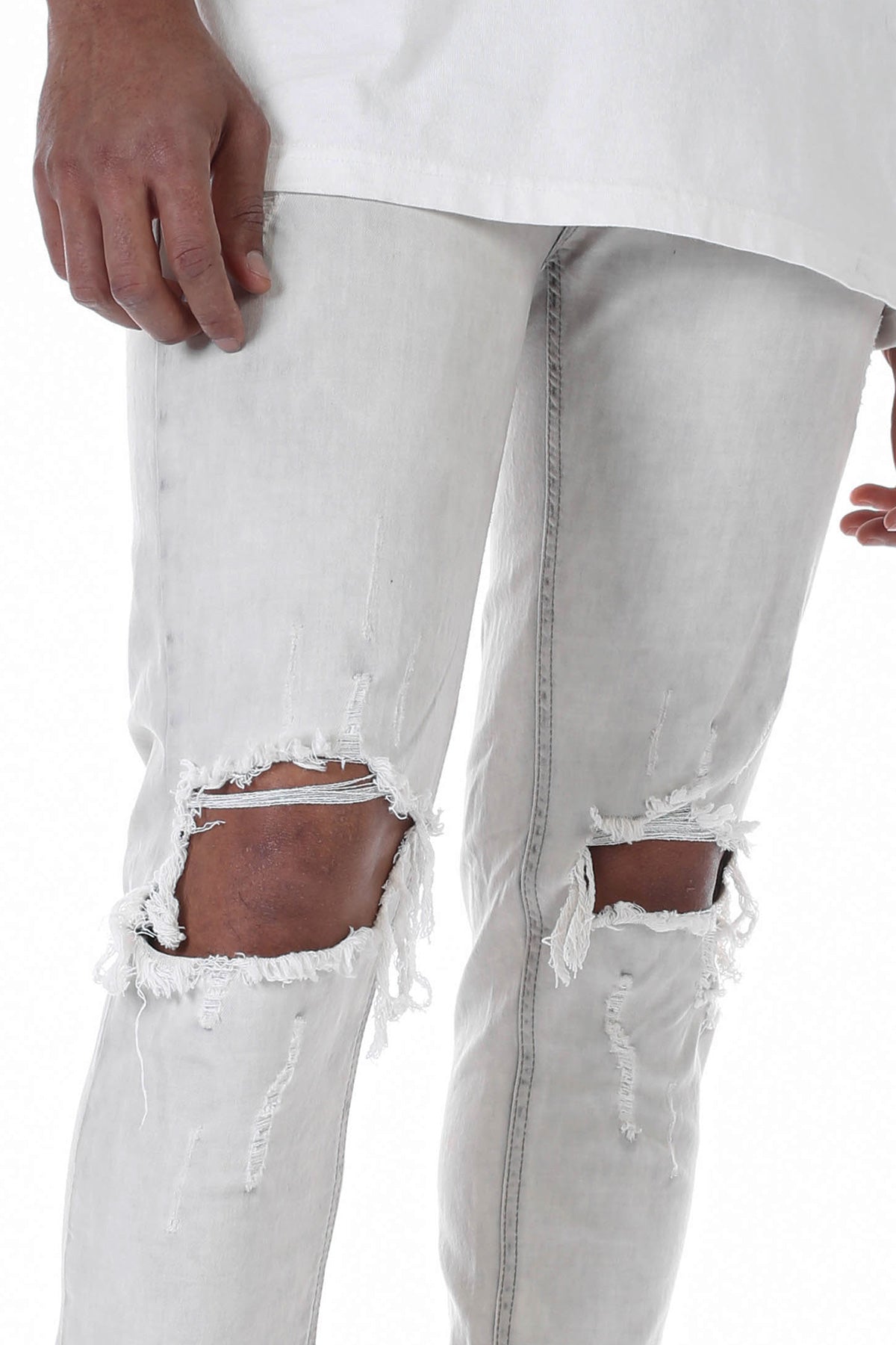 GREY DISTRESSED ANKLE ZIP JEANS