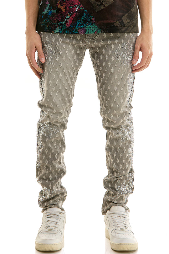 JACQUARD CROSS RHINESTONE JEANS