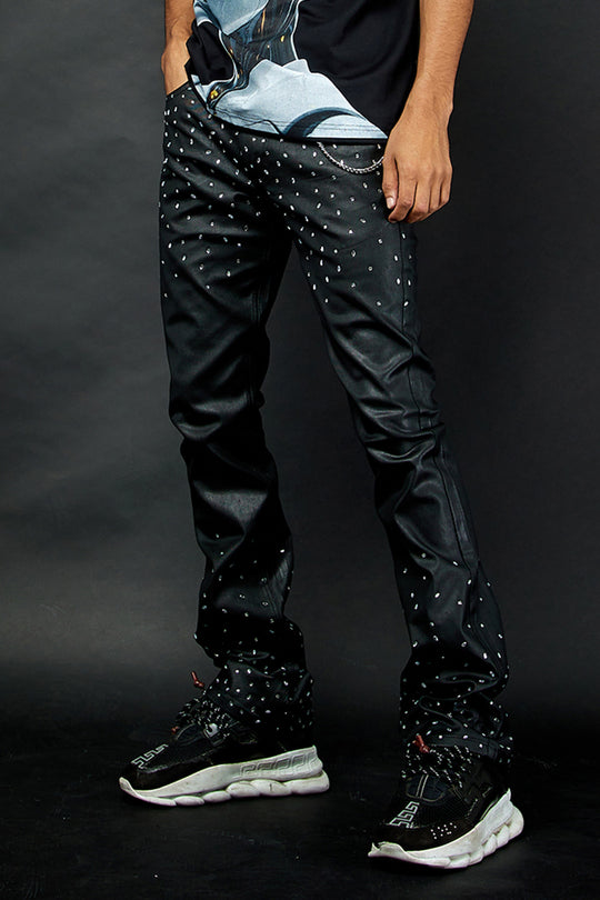 ABYSS WAXED RHINESTONE JEANS