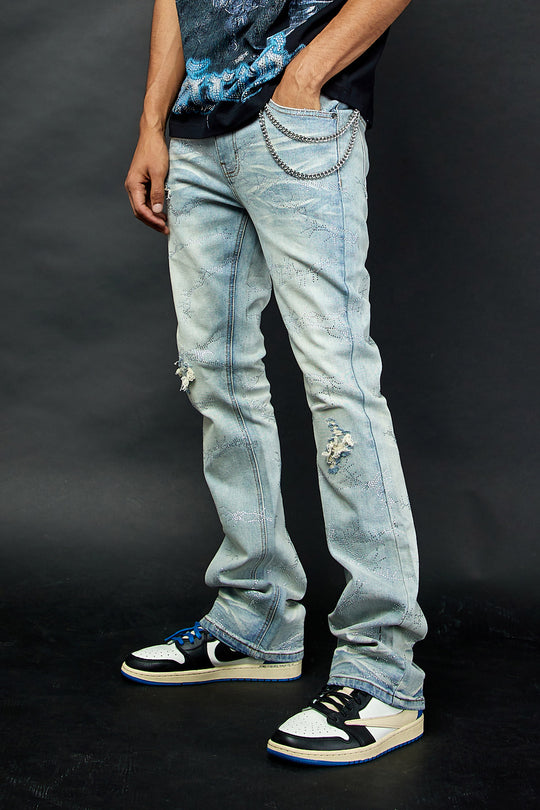 THORN RHINESTONE FLARE JEANS