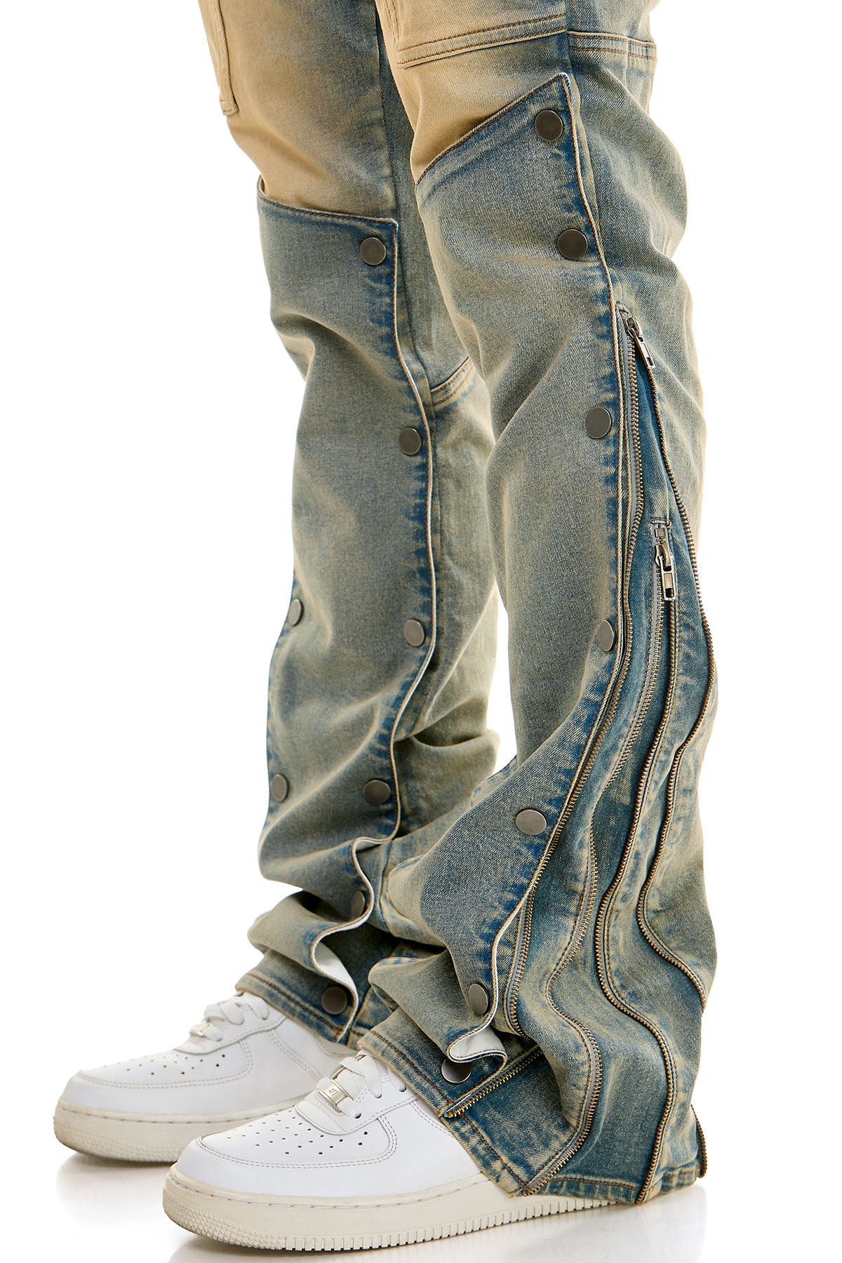 Men's Vintage Blue Zipper Flare Jeans - Double Layered Denim