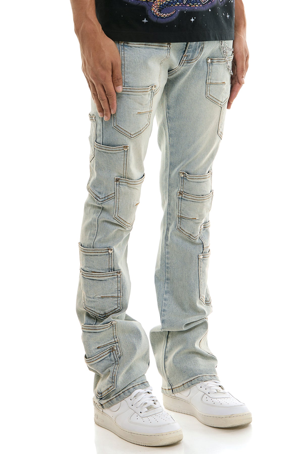 Rare 2000’s NCFM 3D Multi-Pocket Flare Men's Chaos Skinny Flare Jeans - Layered Pocket Denim