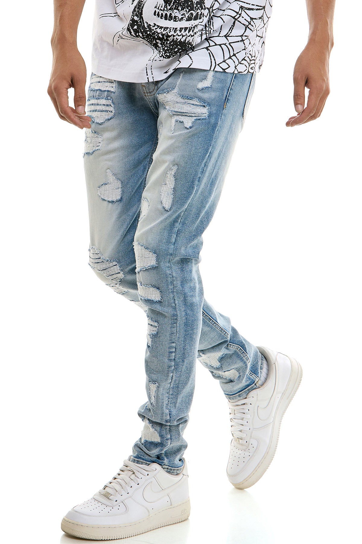 Men's Light Blue Ripped Skinny Jeans - Distressed Denim | KND4873