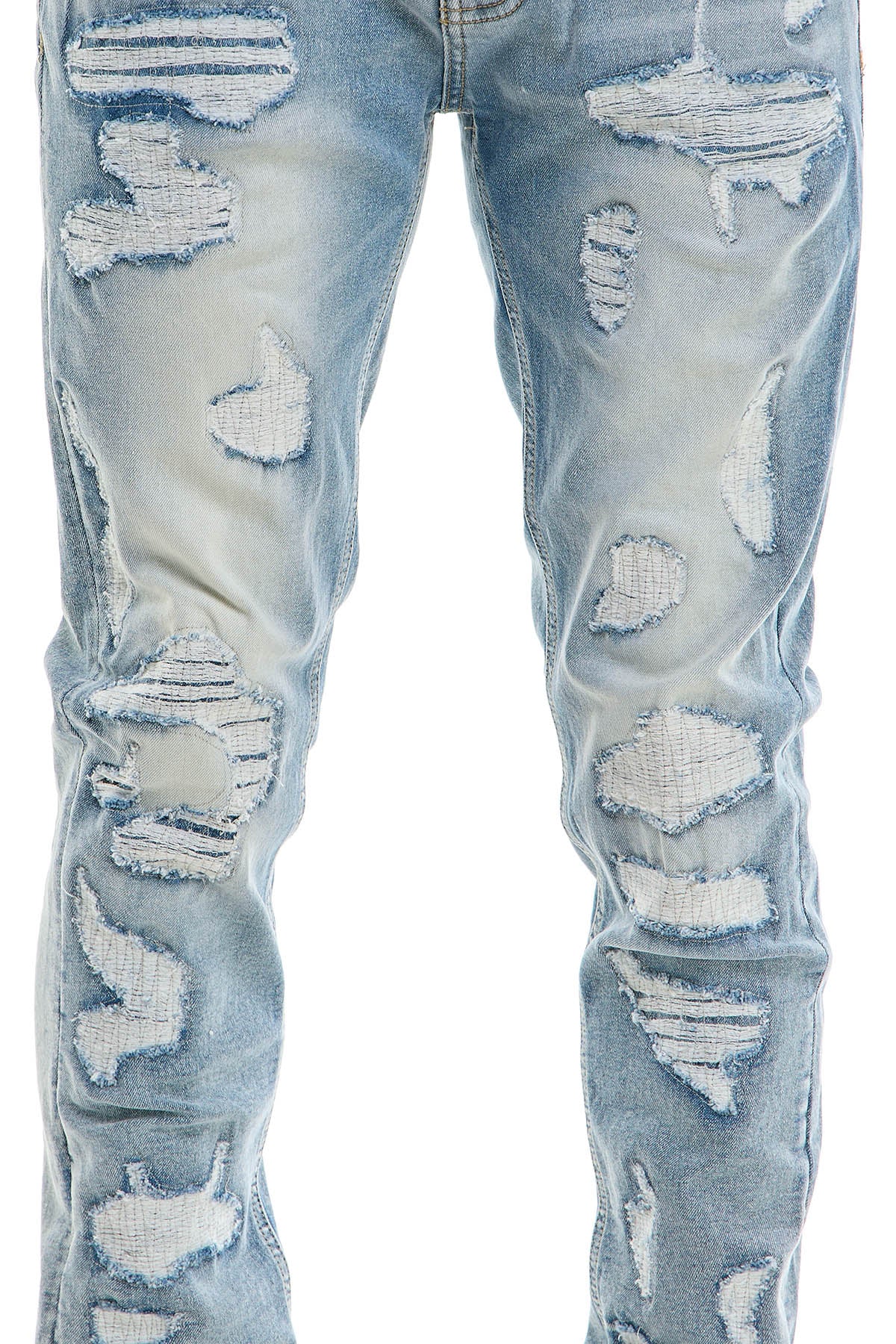 Men's Light Blue Ripped Skinny Jeans - Distressed Denim | KND4873