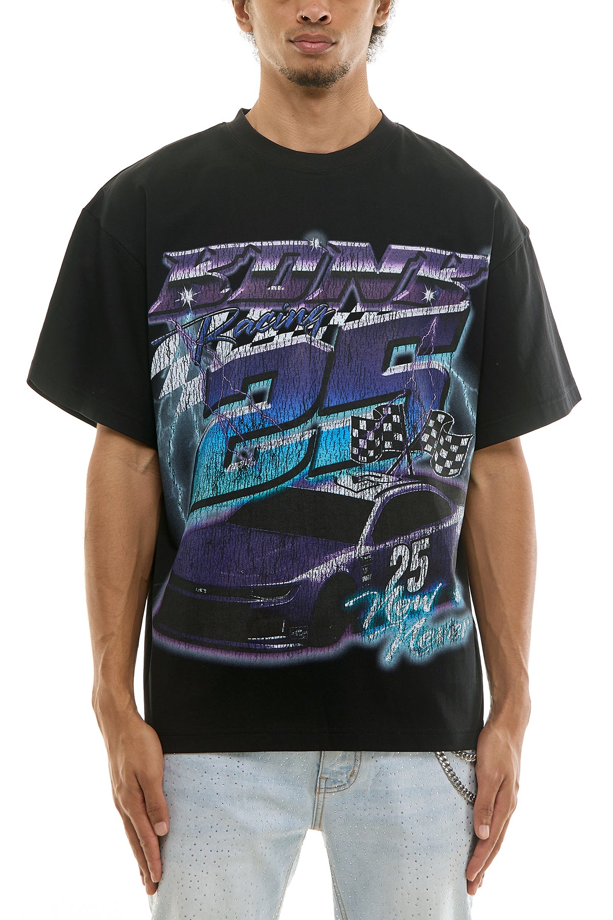 Men's Black Racing T-Shirt - Relaxed Fit Race Car Graphic Tee