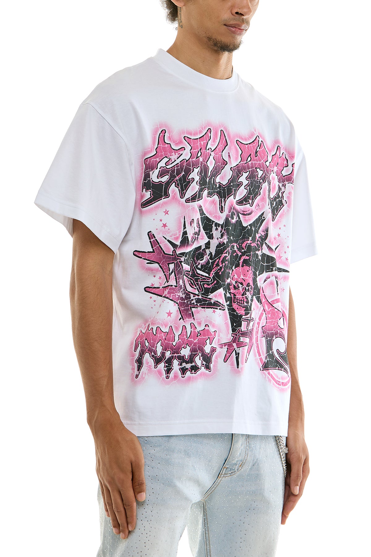 Men's White Galaxy T-Shirt - Relaxed Fit Streetwear Tee | KNT032