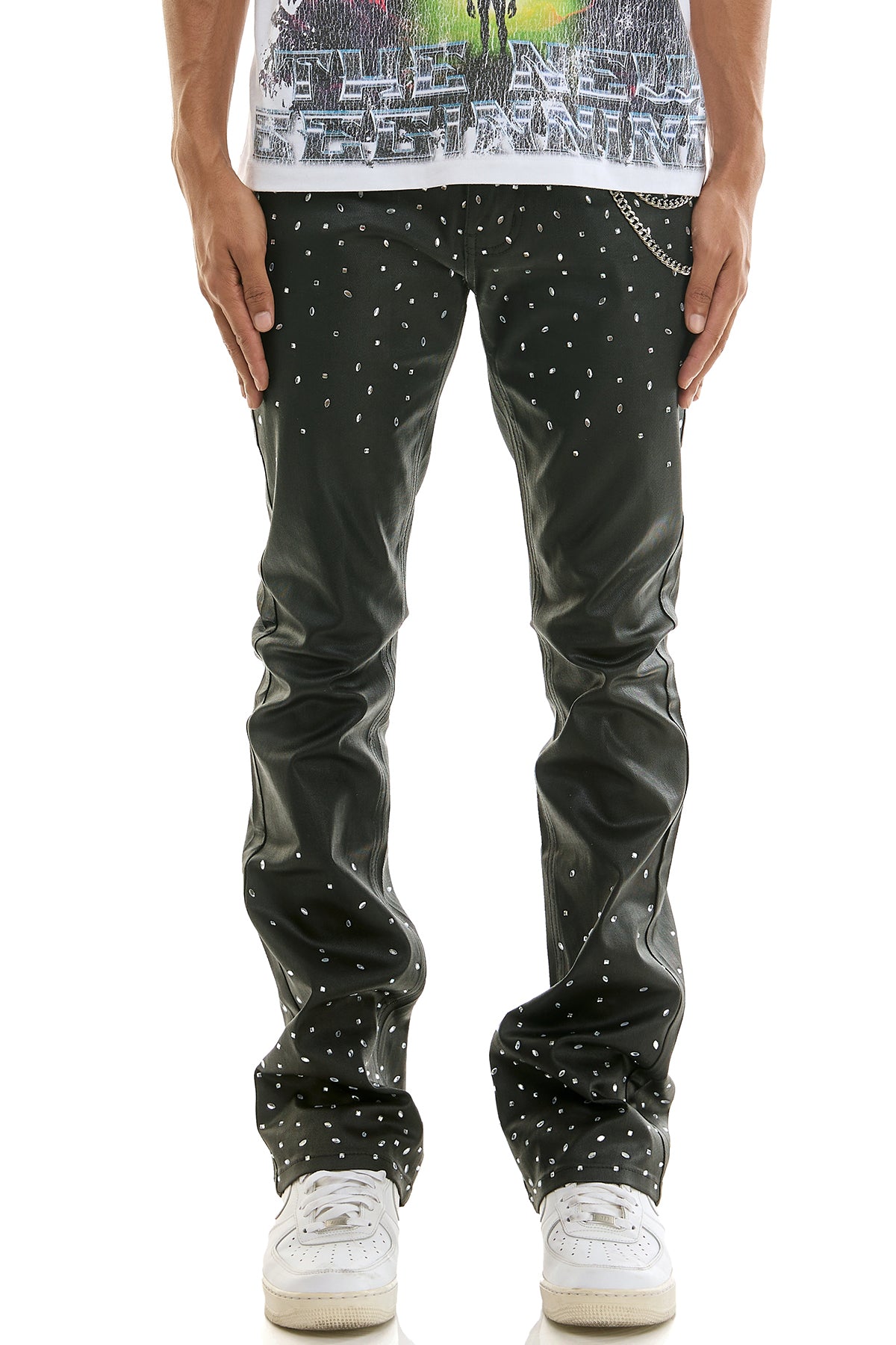 Men's Abyss Rhinestone Waxed Jeans - Textured Skinny Flare