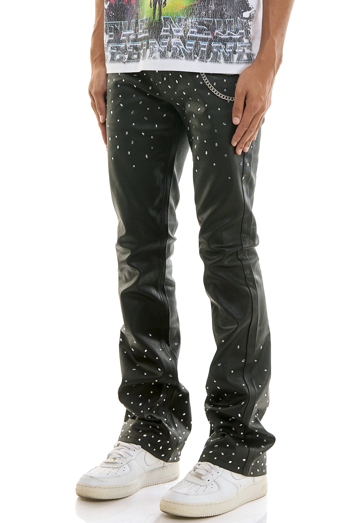 Men's Abyss Rhinestone Waxed Jeans - Textured Skinny Flare