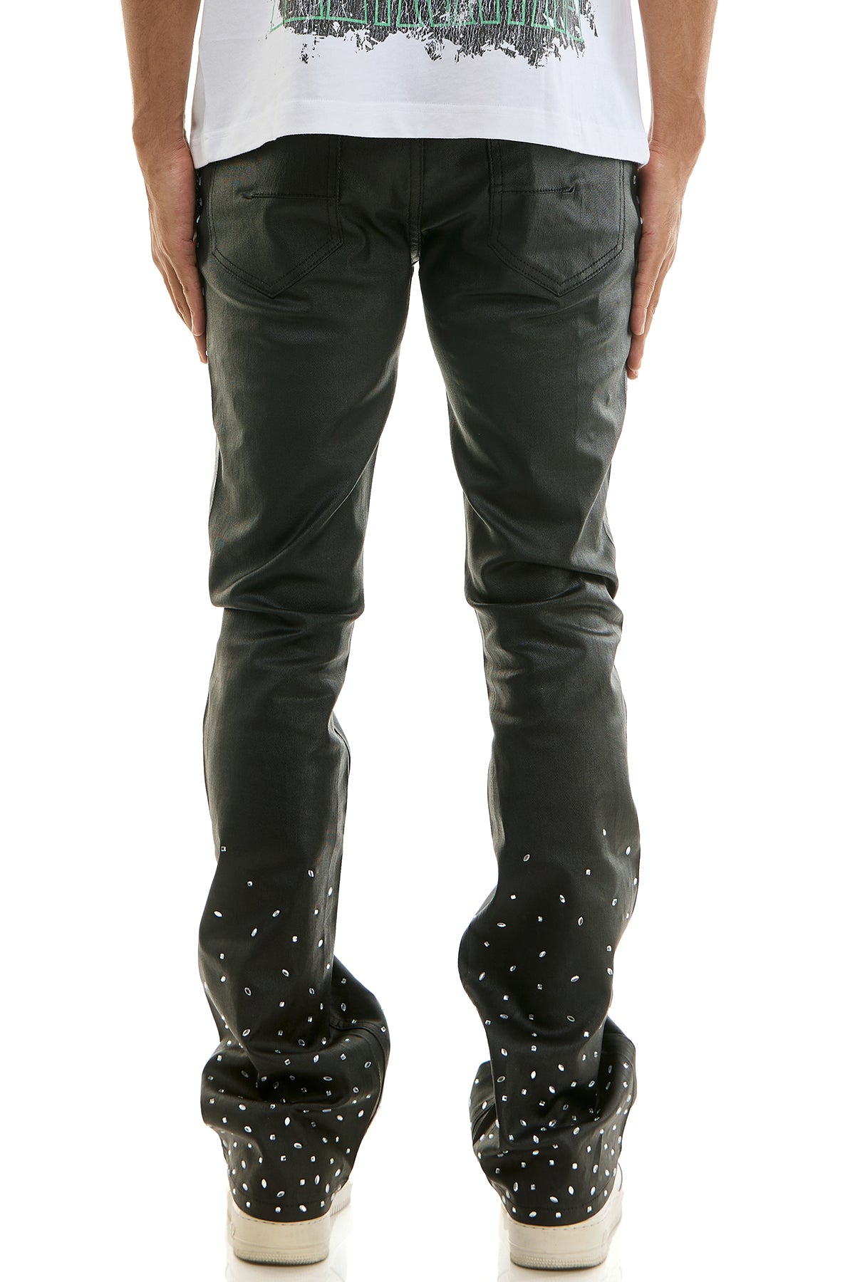 Men's Abyss Rhinestone Waxed Jeans - Textured Skinny Flare