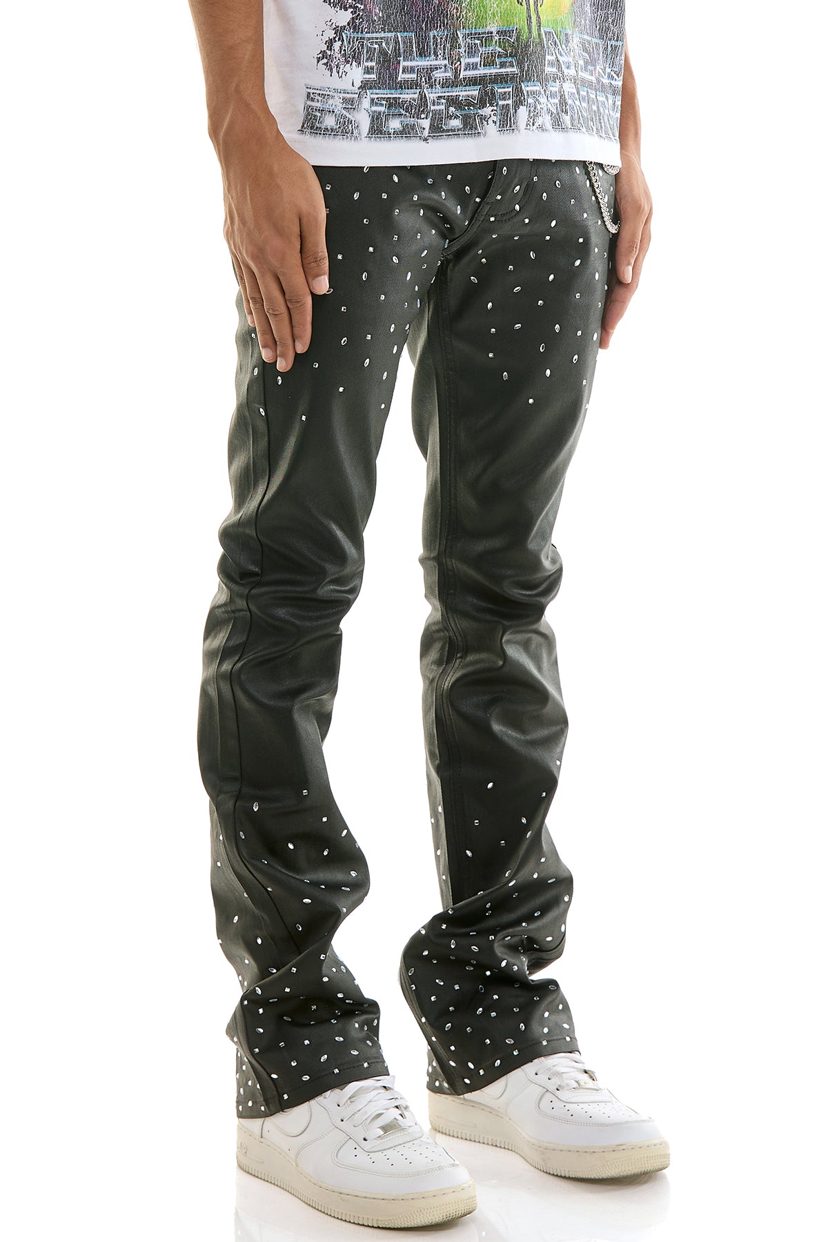Men's Abyss Rhinestone Waxed Jeans - Textured Skinny Flare