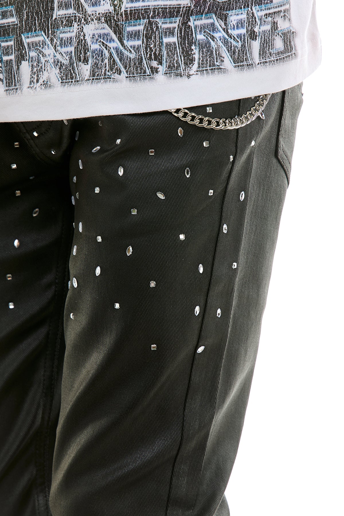 Men's Abyss Rhinestone Waxed Jeans - Textured Skinny Flare