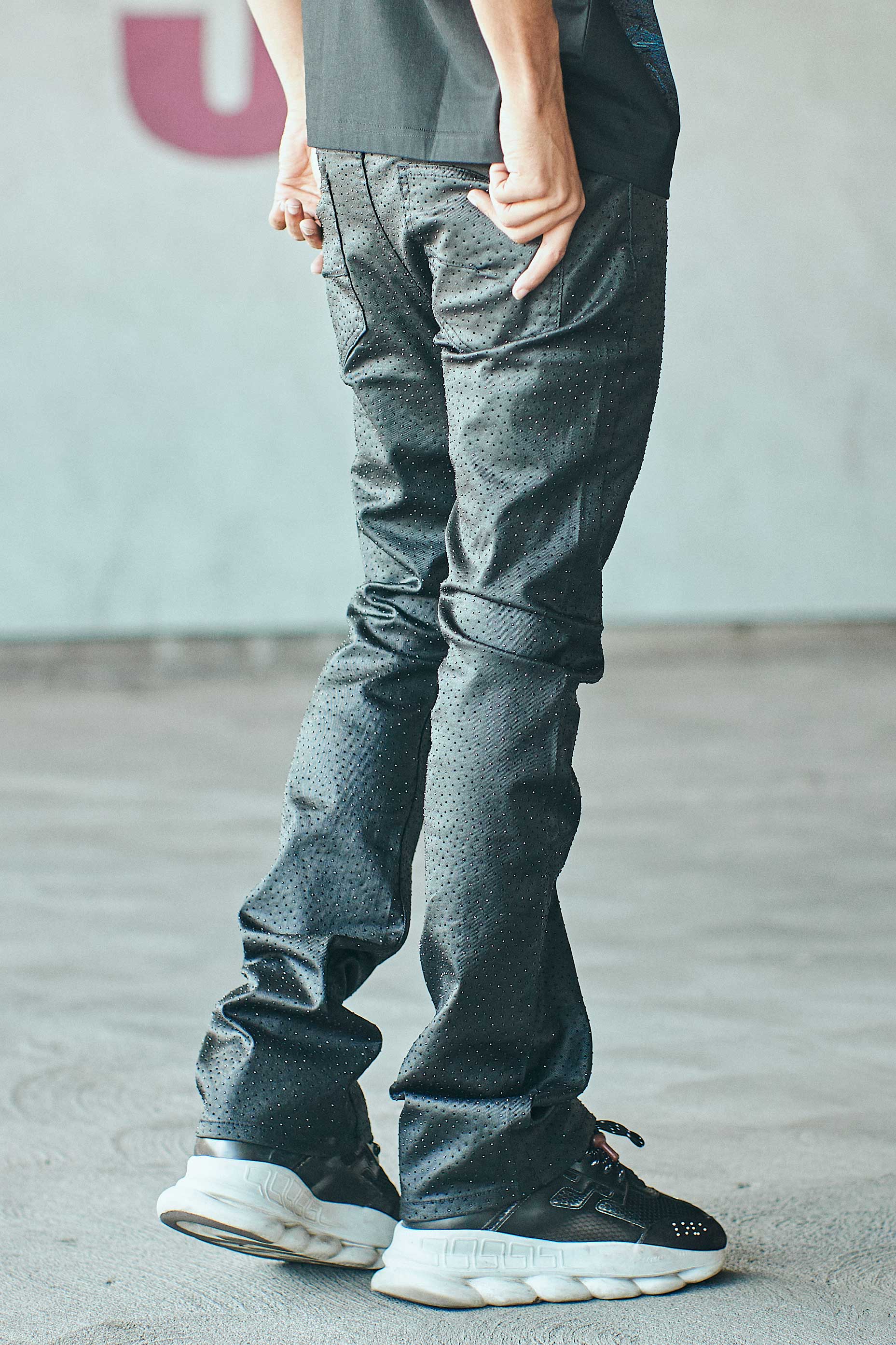 Men's Destroyer Rhinestone Jeans - Waxed Skinny Flare Fit