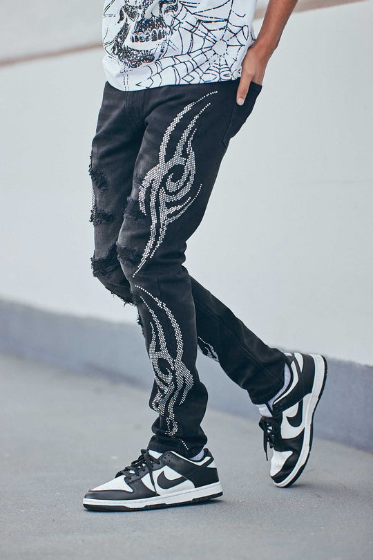 TRIBAL RHINESTONE SKINNY JEANS