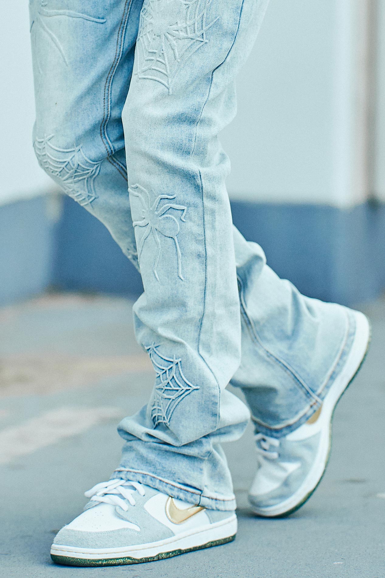 Men's Venom Skinny Flare Jeans - Light Blue Spiderweb Denim