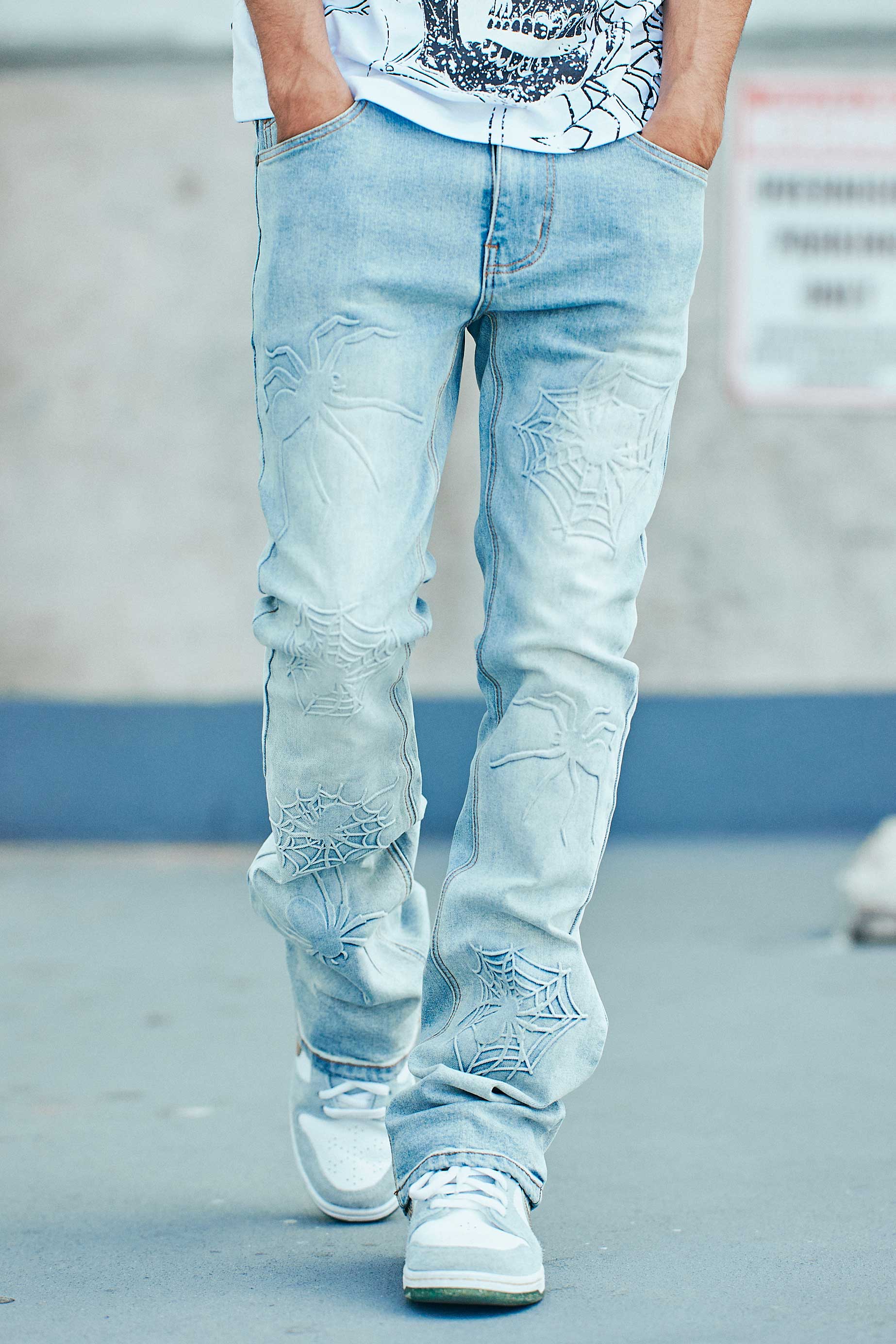 Men's Venom Skinny Flare Jeans - Light Blue Spiderweb Denim