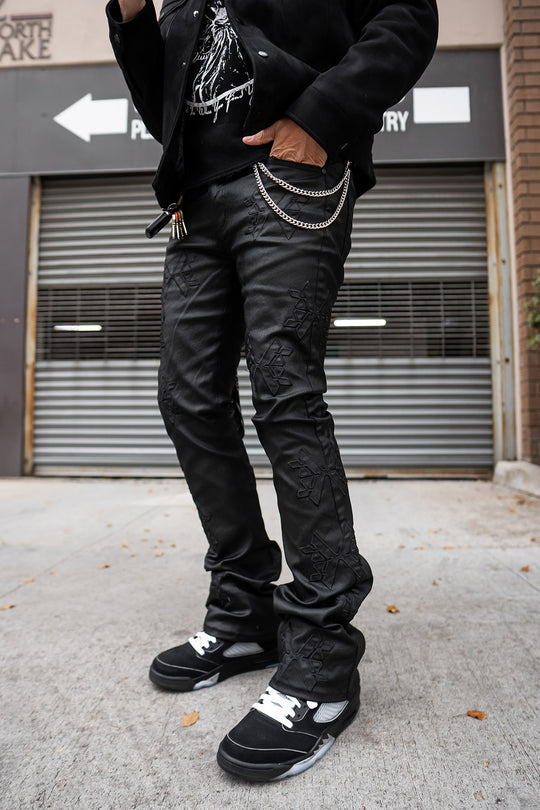 MONOGRAM WAXED FLARED PANTS