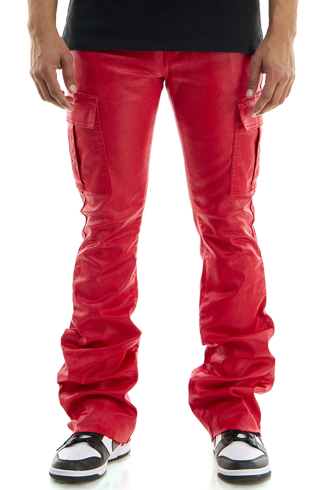 Wax-Coated Flared Denim Pants