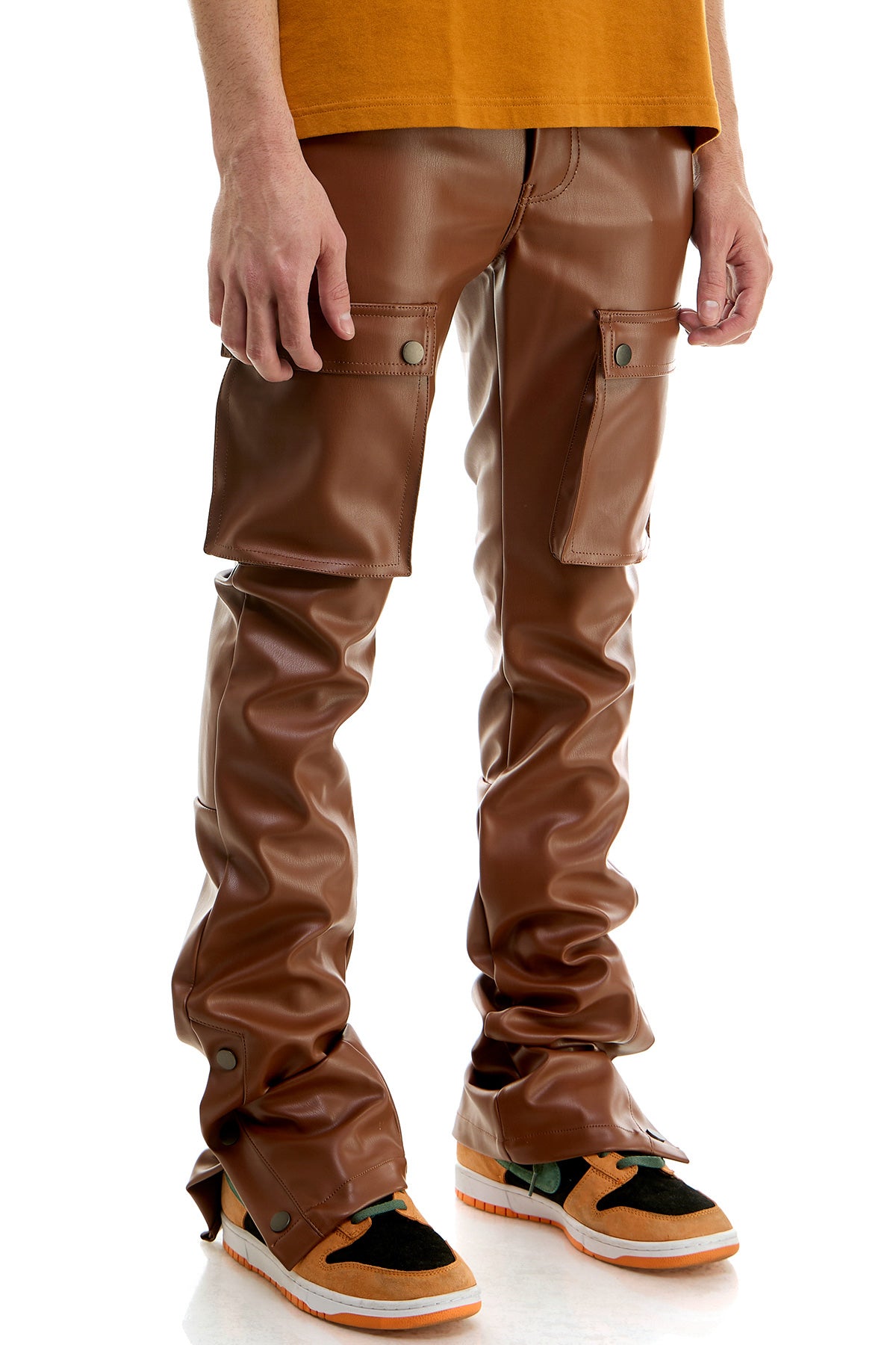 STACKED LEATHER SNAP PANTS – KDNK