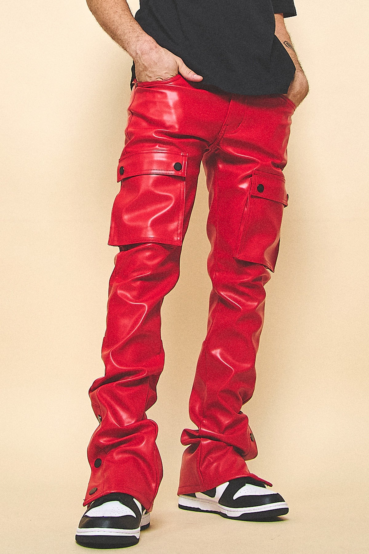 STACKED LEATHER SNAP PANTS – KDNK