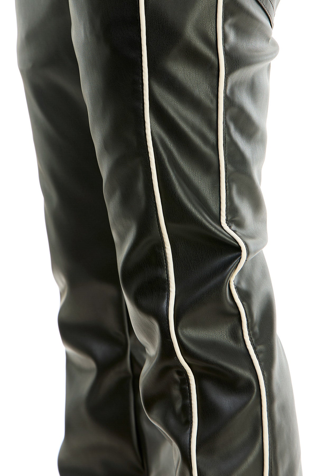 PIPED LEATHER FLARE PANTS