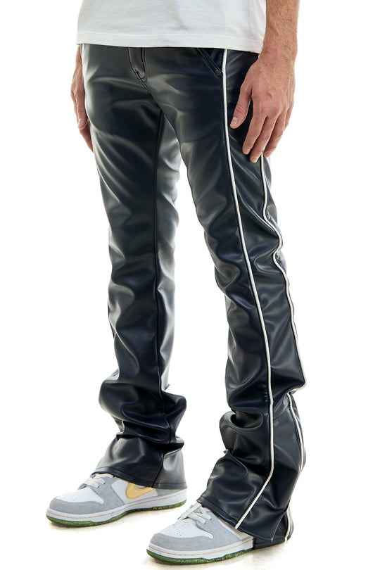 PIPED LEATHER FLARE PANTS