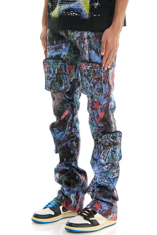 3D CARGO CAMO FLARE JEANS