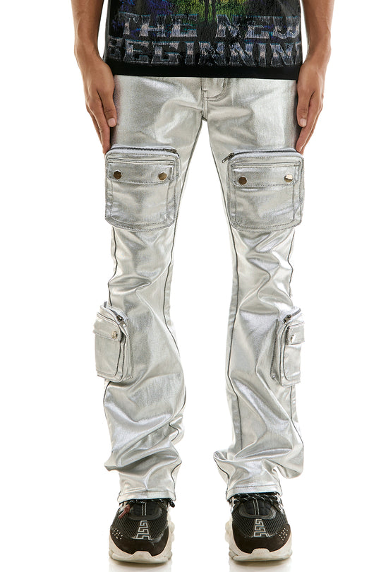 SILVER CARGO SKINNY FLARE JEANS