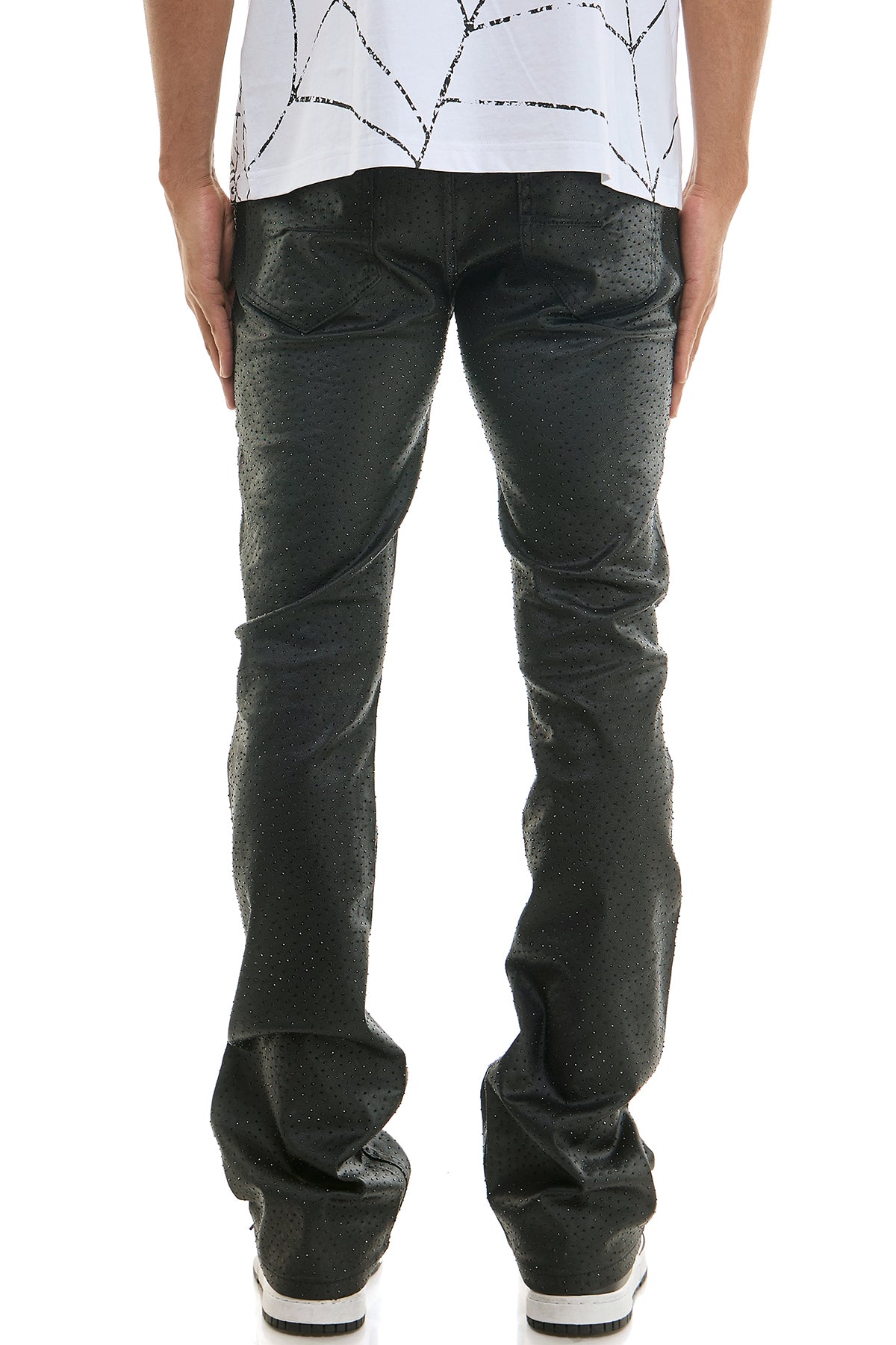 パンツ NOID. destroy black coating skinny denim Men's Destroyer Rhinestone Jeans - Waxed Skinny Flare Fit